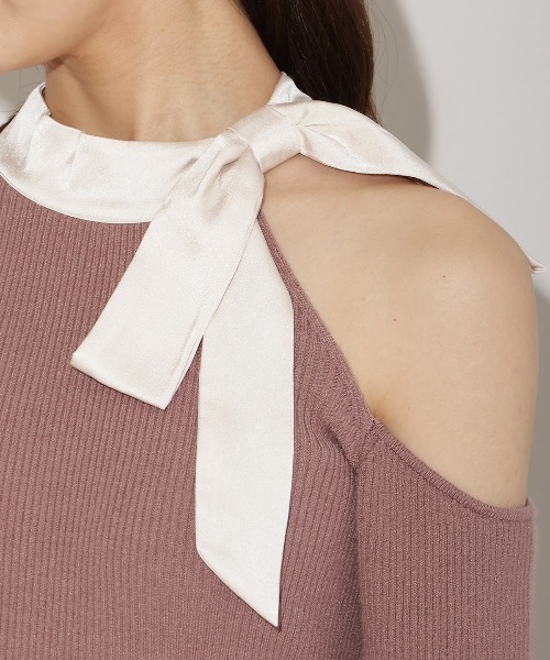 WILLSELECTION（ウィルセレクション）の「ワンショルリボンタイリブニット（ニット/セーター・レディース・オフホワイト/ブルー/モカ/ブラック・FREE）」の6枚目の写真