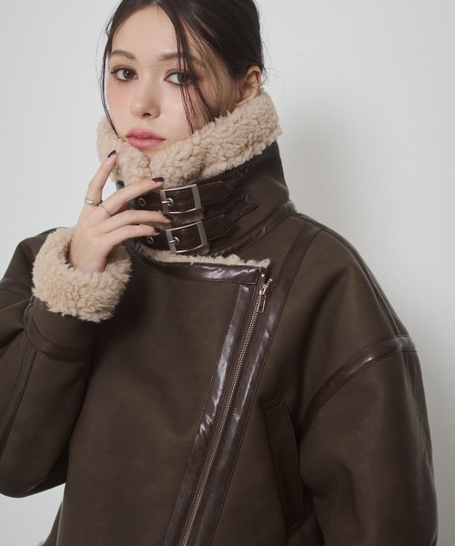セール】パイピングボアショートムートンジャケット（ムートンコート