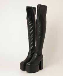 LOVEHUNTER | +10.5cm 軽量厚底 スクエアトゥストレッチニーハイブーツ(ブーツ)
