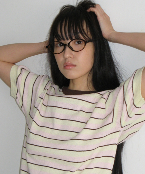 RONRON(ロンロン)の「STRIPE PUFF KNIT YELLOW BROWN(ニット/セーター・レディース・その他・FREE)」の1枚目の写真