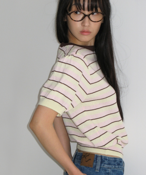 RONRON(ロンロン)の「STRIPE PUFF KNIT YELLOW BROWN(ニット/セーター・レディース・その他・FREE)」の2枚目の写真