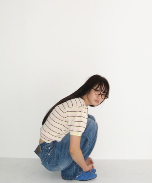 RONRON(ロンロン)の「STRIPE PUFF KNIT YELLOW BROWN(ニット/セーター・レディース・その他・FREE)」の3枚目の写真
