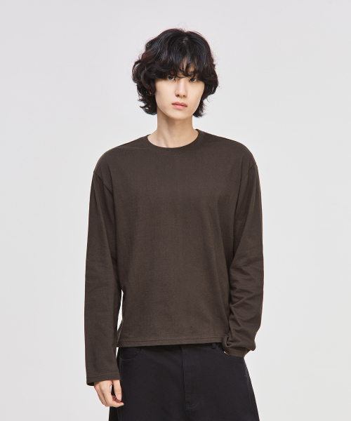 セール】クロップ長袖Tシャツ[ブラウン]（Tシャツ/カットソー