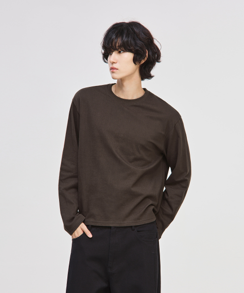 ダークブラウン 長袖カットソー 前結び MANGO Tシャツ .-- SECONDA （ダークレッド） -waja bazar - 海外