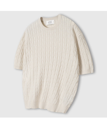 LEMAIN SECOND（リメインセカンド）の「オーバーサイズ ウォッシャブル クルーネック ケーブル 半袖ニット [アイボリー]（ニット/セーター）」