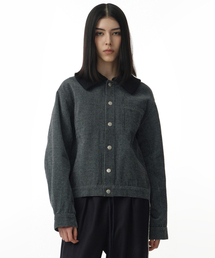 MILLO WOMEN（ミロウーマン）の「Knit Mix Work Jacket [Stripe Black]（その他アウター）」