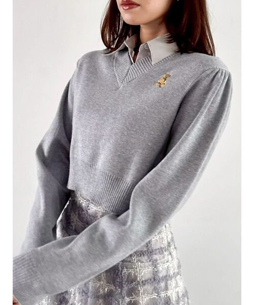 POLO BCS(ポロ ビーシーエス)の「【POLO BCSコラボ】レーススカーフベア刺繍ニットトップス(ニット/セーター・レディース・アイボリー/グレー/ネイビー/ベージュ・FREE)」の6枚目の写真
