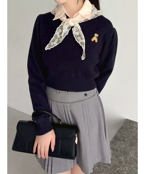 POLO BCS(ポロ ビーシーエス)の「【POLO BCSコラボ】レーススカーフベア刺繍ニットトップス(ニット/セーター・レディース・アイボリー/グレー/ネイビー/ベージュ・FREE)」の9枚目の写真