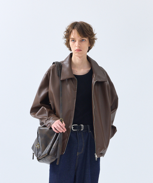 86-IRO331 カーブラインヒドンレザージャケット ブラウン