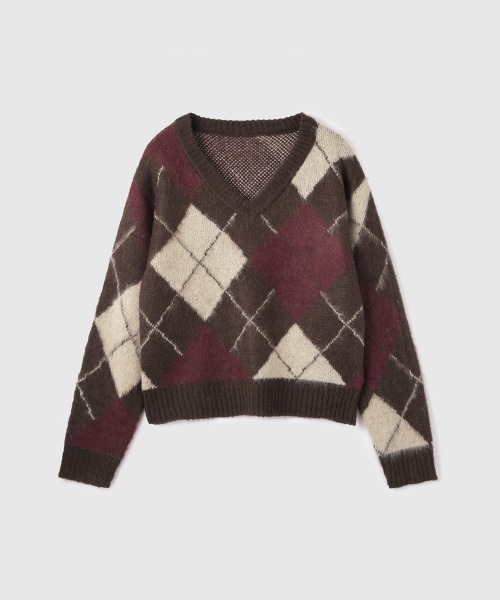 VICKY（ビッキー）の「アクリルモヘヤアーガイルVネックニット≪手洗い可能≫（ニット/セーター・レディース・ブラウン系その他/グレー系その他・M）」の14枚目の写真