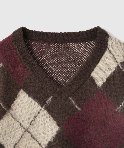 VICKY（ビッキー）の「アクリルモヘヤアーガイルVネックニット≪手洗い可能≫（ニット/セーター・レディース・ブラウン系その他/グレー系その他・M）」の16枚目の写真