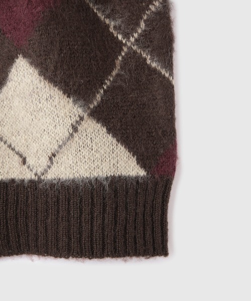 VICKY（ビッキー）の「アクリルモヘヤアーガイルVネックニット≪手洗い可能≫（ニット/セーター・レディース・ブラウン系その他/グレー系その他・M）」の3枚目の写真