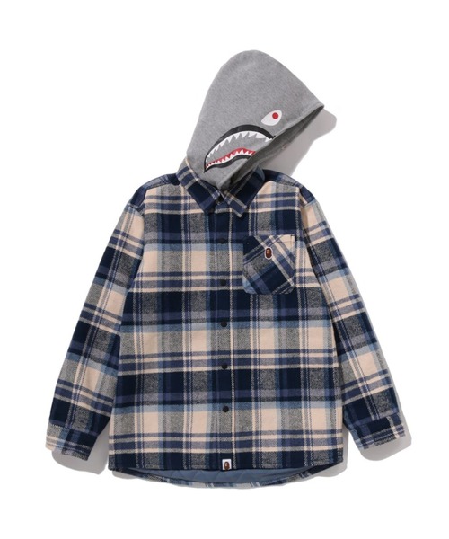 BAPE CHECK SHARK HOODIE RELAXED FIT SHIRT JACKET（ミリタリー