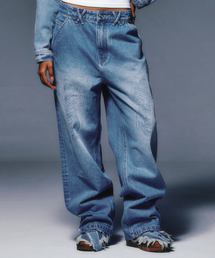 LOGO EMBOSSED DENIM PANTS LIGHT BLUE