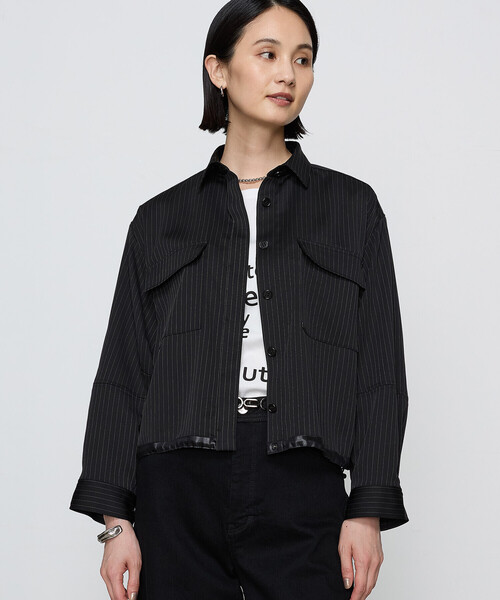 COMME CA(コムサ)の「〔 Sサイズ 〕 【ブライトリーセットアップ】サテンストライプ・無地 シャツジャケット(ブルゾン・レディース・ブラック系その他/グレー系その他・5号)」の5枚目の写真