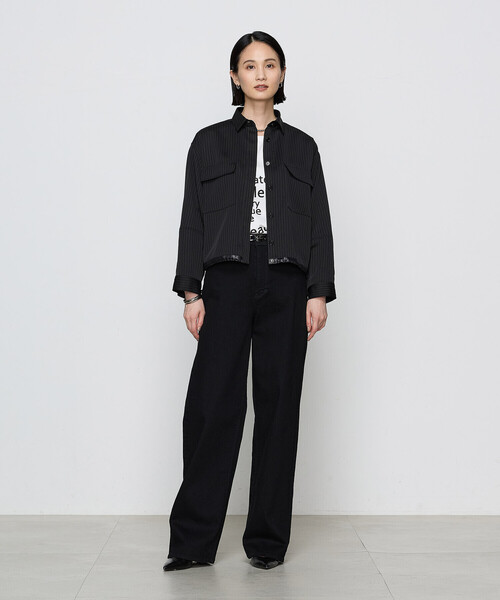 COMME CA(コムサ)の「〔 Sサイズ 〕 【ブライトリーセットアップ】サテンストライプ・無地 シャツジャケット(ブルゾン・レディース・ブラック系その他/グレー系その他・5号)」の7枚目の写真