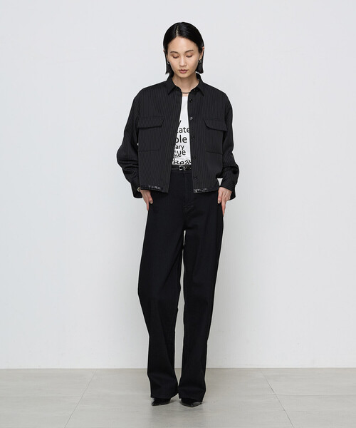 COMME CA(コムサ)の「〔 Sサイズ 〕 【ブライトリーセットアップ】サテンストライプ・無地 シャツジャケット(ブルゾン・レディース・ブラック系その他/グレー系その他・5号)」の9枚目の写真