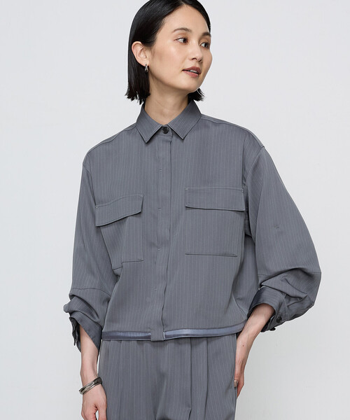 COMME CA(コムサ)の「〔 Sサイズ 〕 【ブライトリーセットアップ】サテンストライプ・無地 シャツジャケット(ブルゾン・レディース・ブラック系その他/グレー系その他・5号)」の13枚目の写真