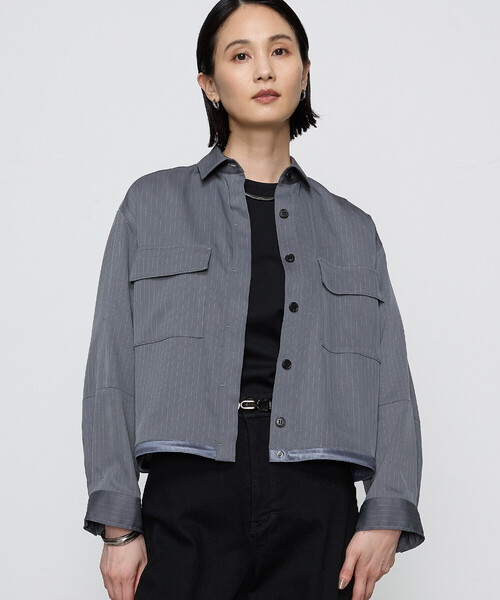 COMME CA(コムサ)の「〔 Sサイズ 〕 【ブライトリーセットアップ】サテンストライプ・無地 シャツジャケット(ブルゾン・レディース・ブラック系その他/グレー系その他・5号)」の18枚目の写真