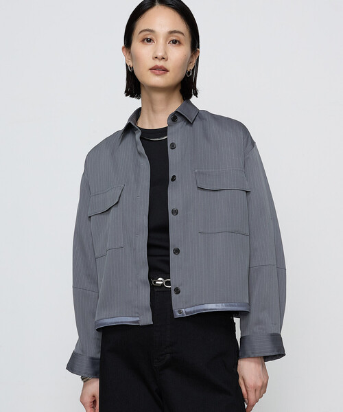 COMME CA(コムサ)の「〔 Sサイズ 〕 【ブライトリーセットアップ】サテンストライプ・無地 シャツジャケット(ブルゾン・レディース・ブラック系その他/グレー系その他・5号)」の19枚目の写真