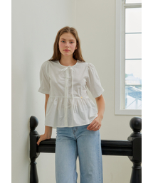 ANOETIC（アノエティック）の「HALF SLEEVE RIBBON BLOUSE_WHITE（シャツ/ブラウス）」