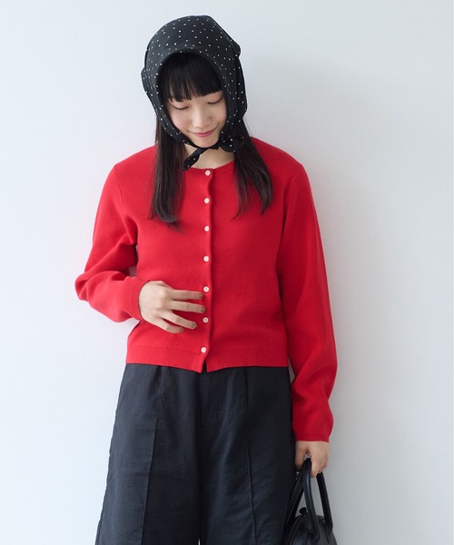 bulle de savon（ビュルデサボン）の「14G cotton クルーカーディガン（カーディガン/ボレロ・レディース・ブルー/アイボリー/ライム/レッド・FREE）」の4枚目の写真