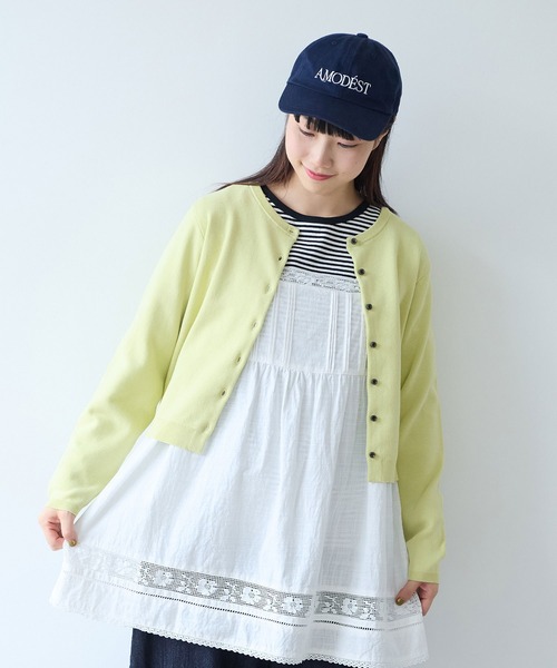 bulle de savon（ビュルデサボン）の「14G cotton クルーカーディガン（カーディガン/ボレロ・レディース・ブルー/アイボリー/ライム/レッド・FREE）」の2枚目の写真