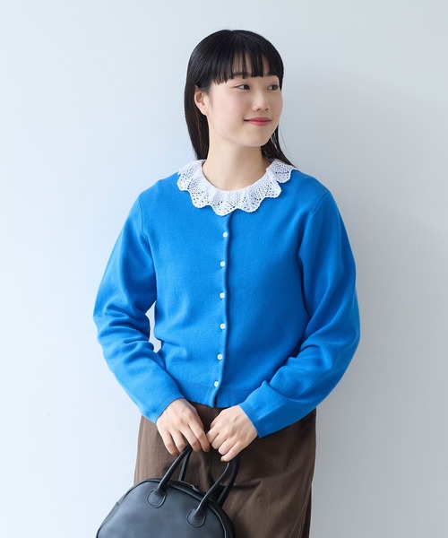 bulle de savon（ビュルデサボン）の「14G cotton クルーカーディガン（カーディガン/ボレロ・レディース・ブルー/アイボリー/ライム/レッド・FREE）」の16枚目の写真