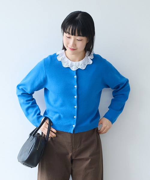 bulle de savon（ビュルデサボン）の「14G cotton クルーカーディガン（カーディガン/ボレロ・レディース・ブルー/アイボリー/ライム/レッド・FREE）」の15枚目の写真