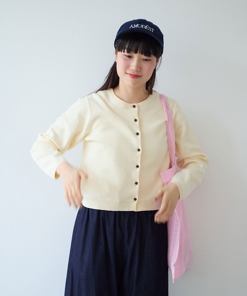 bulle de savon（ビュルデサボン）の「14G cotton クルーカーディガン（カーディガン/ボレロ・レディース・ブルー/アイボリー/ライム/レッド・FREE）」の6枚目の写真