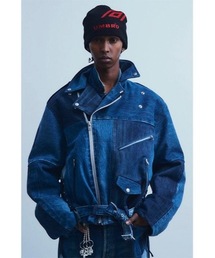 ライダースジャケット（ブルー・ネイビー/青色系・コットン