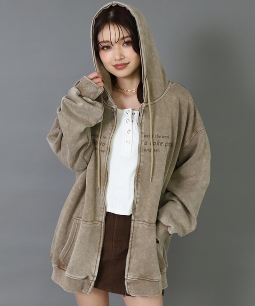 ANAP（アナップ）の「ピグメント サガラ刺繍 オーバーサイズ スウェットパーカー（パーカー・レディース・ピンク/ブラウン/グレー/ブラック・F）」の14枚目の写真