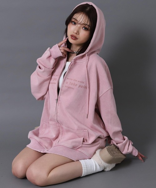 ANAP（アナップ）の「ピグメント サガラ刺繍 オーバーサイズ スウェットパーカー（パーカー・レディース・ピンク/ブラウン/グレー/ブラック・F）」の19枚目の写真