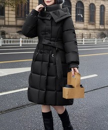 フード付き フェイクダウンコードロング丈