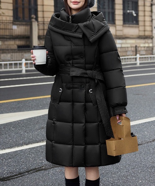 Miniministore（ミニミニストア）の「フード付き フェイクダウンコードロング丈（ダウンジャケット/コート・レディース・ブラック/ブラウン/ダークグレー/アイボリー・FREE）」の5枚目の写真