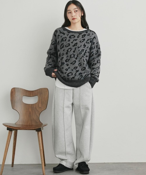 Doux archives（ドゥアルシーヴ）の「レオパードジャガードニット（ニット/セーター・レディース・チャコールグレー/ブラウン・FREE）」の3枚目の写真