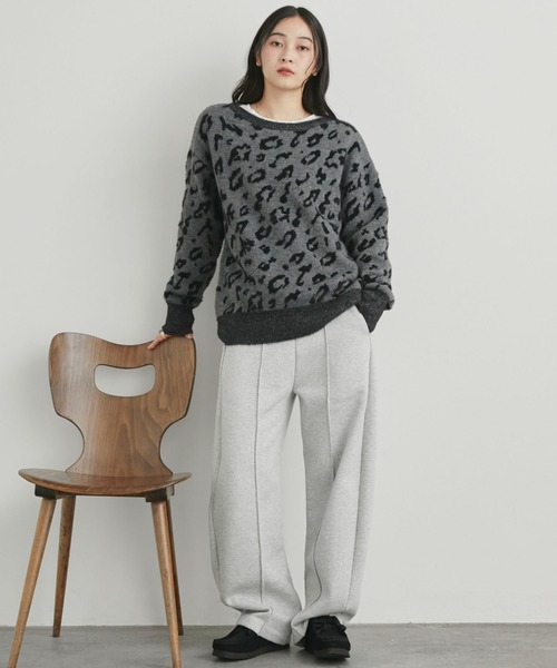 Doux archives（ドゥアルシーヴ）の「レオパードジャガードニット（ニット/セーター・レディース・チャコールグレー/ブラウン・FREE）」の4枚目の写真