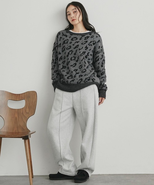 Doux archives（ドゥアルシーヴ）の「レオパードジャガードニット（ニット/セーター・レディース・チャコールグレー/ブラウン・FREE）」の5枚目の写真