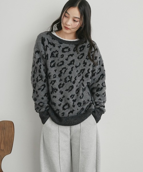 Doux archives（ドゥアルシーヴ）の「レオパードジャガードニット（ニット/セーター・レディース・チャコールグレー/ブラウン・FREE）」の11枚目の写真