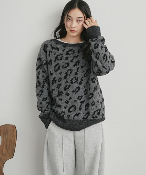 Doux archives（ドゥアルシーヴ）の「レオパードジャガードニット（ニット/セーター・レディース・チャコールグレー/ブラウン・FREE）」の12枚目の写真