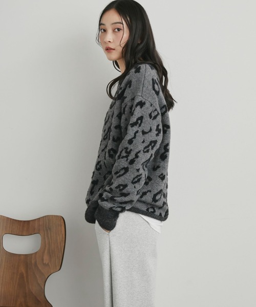 Doux archives（ドゥアルシーヴ）の「レオパードジャガードニット（ニット/セーター・レディース・チャコールグレー/ブラウン・FREE）」の13枚目の写真