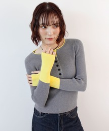 《26SS 新作》ヘンリーネック配色リブニットトップス