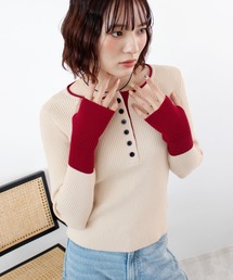 ABYS | 《26SS 新作》ヘンリーネック配色リブニットトップス(ニット/セーター)
