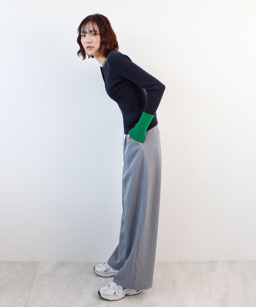 ABYS(アビス)の「《26SS 新作》ヘンリーネック配色リブニットトップス(ニット/セーター・レディース・ネイビー/アイボリー/グレー・FREE)」の22枚目の写真