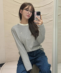 ストライプスリーブTシャツ - ブラック