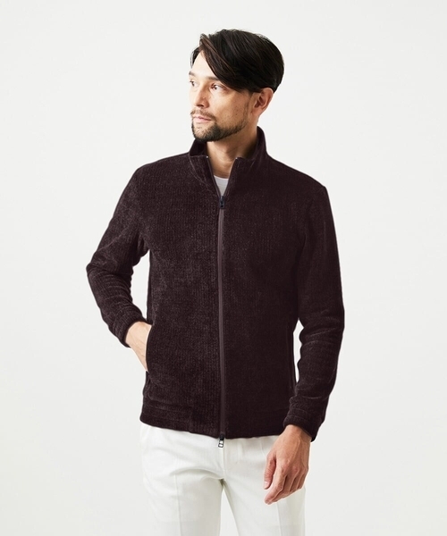 MICHEL KLEIN HOMME (ミッシェルクランオム)の「スタンドカラーモールニットカーディガン(カーディガン/ボレロ・メンズ・パープル/ネイビー・MEDIUM/LARGE/X-LARGE)」の1枚目の写真
