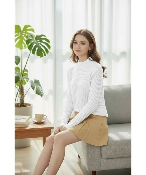 SWINGLE（スウィングル）の「ランダムリブハイネックニットプルオーバー（Tシャツ/カットソー・レディース・ブラック/ブルー/オフホワイト/ピンク・FREE）」の2枚目の写真