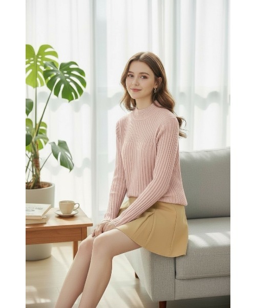 SWINGLE（スウィングル）の「ランダムリブハイネックニットプルオーバー（Tシャツ/カットソー・レディース・ブラック/ブルー/オフホワイト/ピンク・FREE）」の4枚目の写真