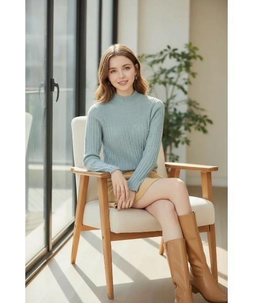 SWINGLE（スウィングル）の「ランダムリブハイネックニットプルオーバー（Tシャツ/カットソー・レディース・ブラック/ブルー/オフホワイト/ピンク・FREE）」の5枚目の写真