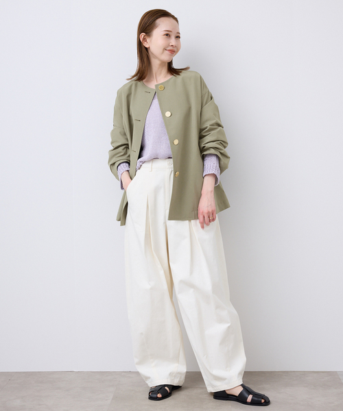 Traditional Weatherwear（トラディショナルウェザーウェア）の「TRADITIONAL WEATHERWEAR SLOBE別注 LINTON N/C SHORT（ノーカラーコート・レディース・カーキ・34/32）」の7枚目の写真